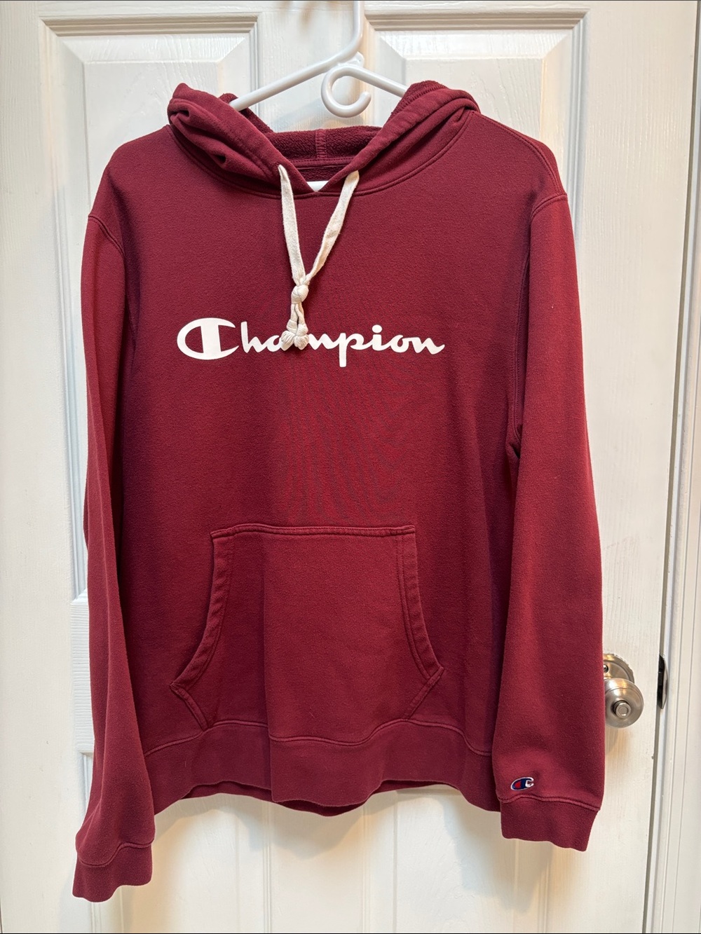 Champion Burgundy Pullover Hoodie with White Script
